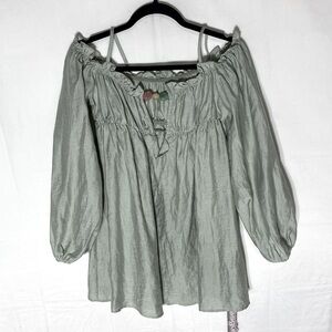 Missguided Sage Green Off Shoulder Boho Blouse W Beaded Neck Detail S NWT